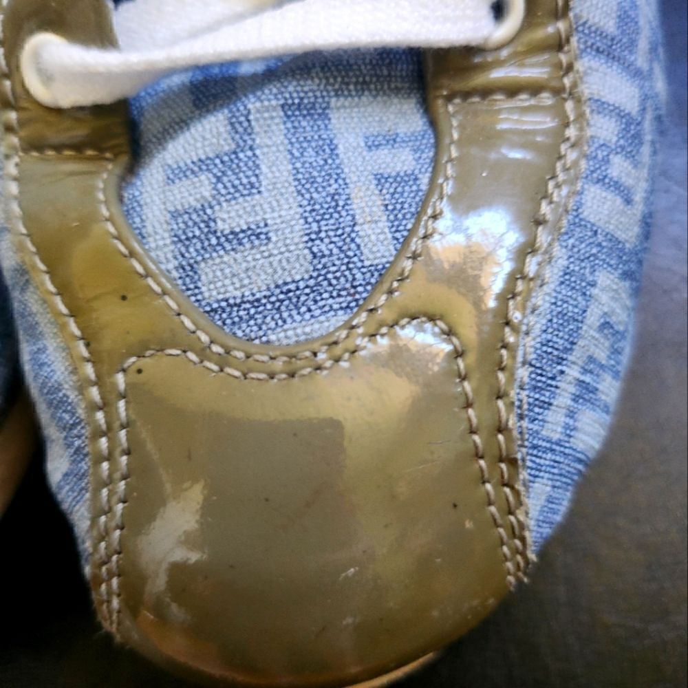 Authentic Fendi FF Logo Blue Canvas and Leather Women's  Sneakers - Picture 3 of 12